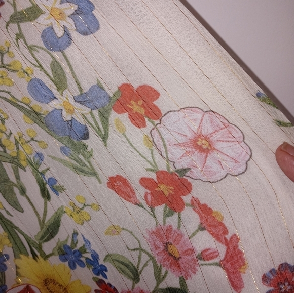 Zara Basic Sleeveless Floral Sheer Lined Midi Dress V neck Gold Shimmer Streaks - Picture 9 of 11